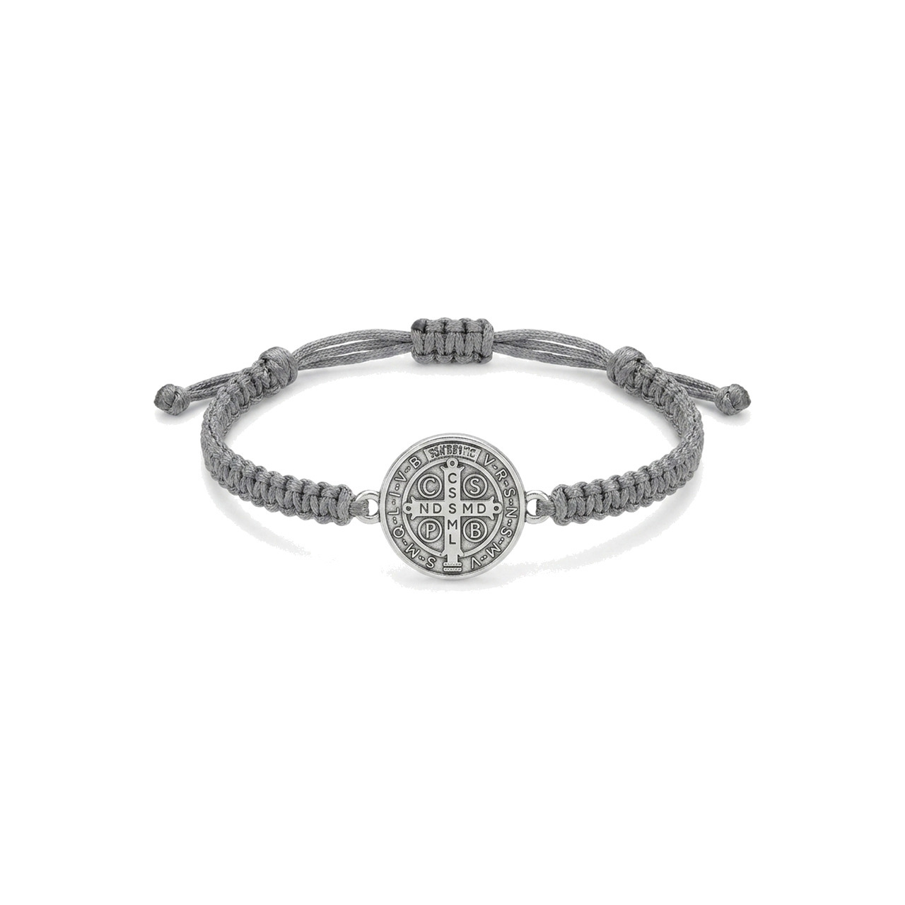 pulsera macramé de san benito con medalla bañada en plata (amuleto, joya religiosa, regalo, detalle)