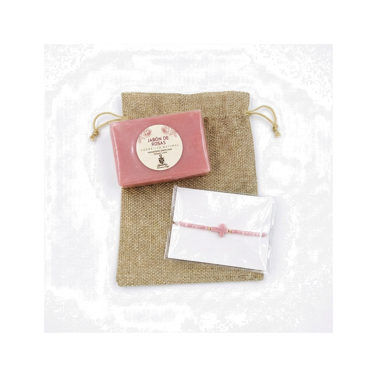 pack jabón y pulsera rosa para regalo - set, detalle, accesorio, recuerdo monjas benedictinas monasterio santa cruz sahagún
