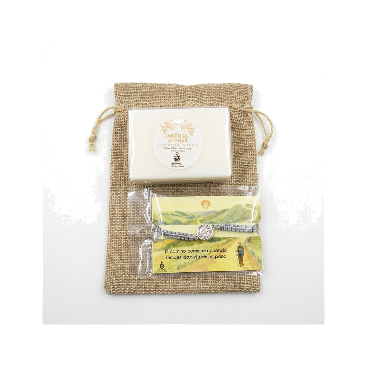 pack jabón y pulsera gris artesanal - regalo, detalle, higiene, pulsera monjas benedictinas monasterio santa cruz sahagún