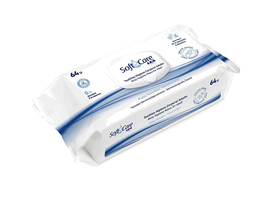 toallitas de higiene corporal para adulto soft & care lea 64uds