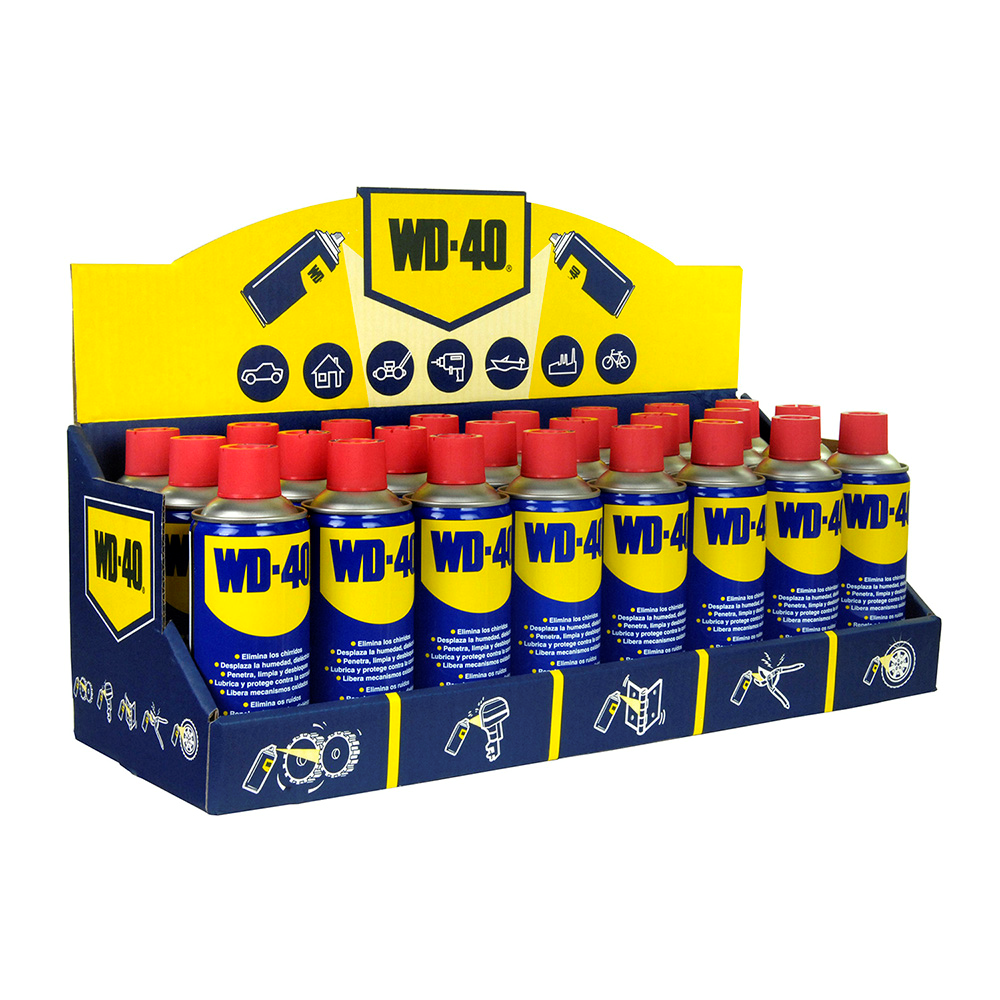 expositor display aceite lubricador multiusos spray wd-40 24u 400 ml