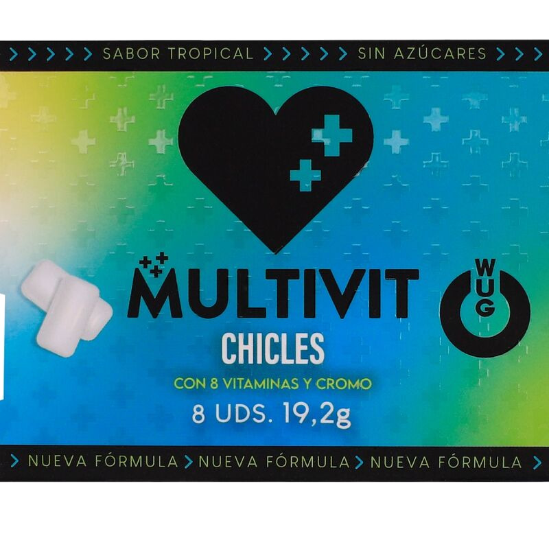 complemento alimenticio multivitamínico en chicle para reforzar las defensas wug-multivit 8 uds